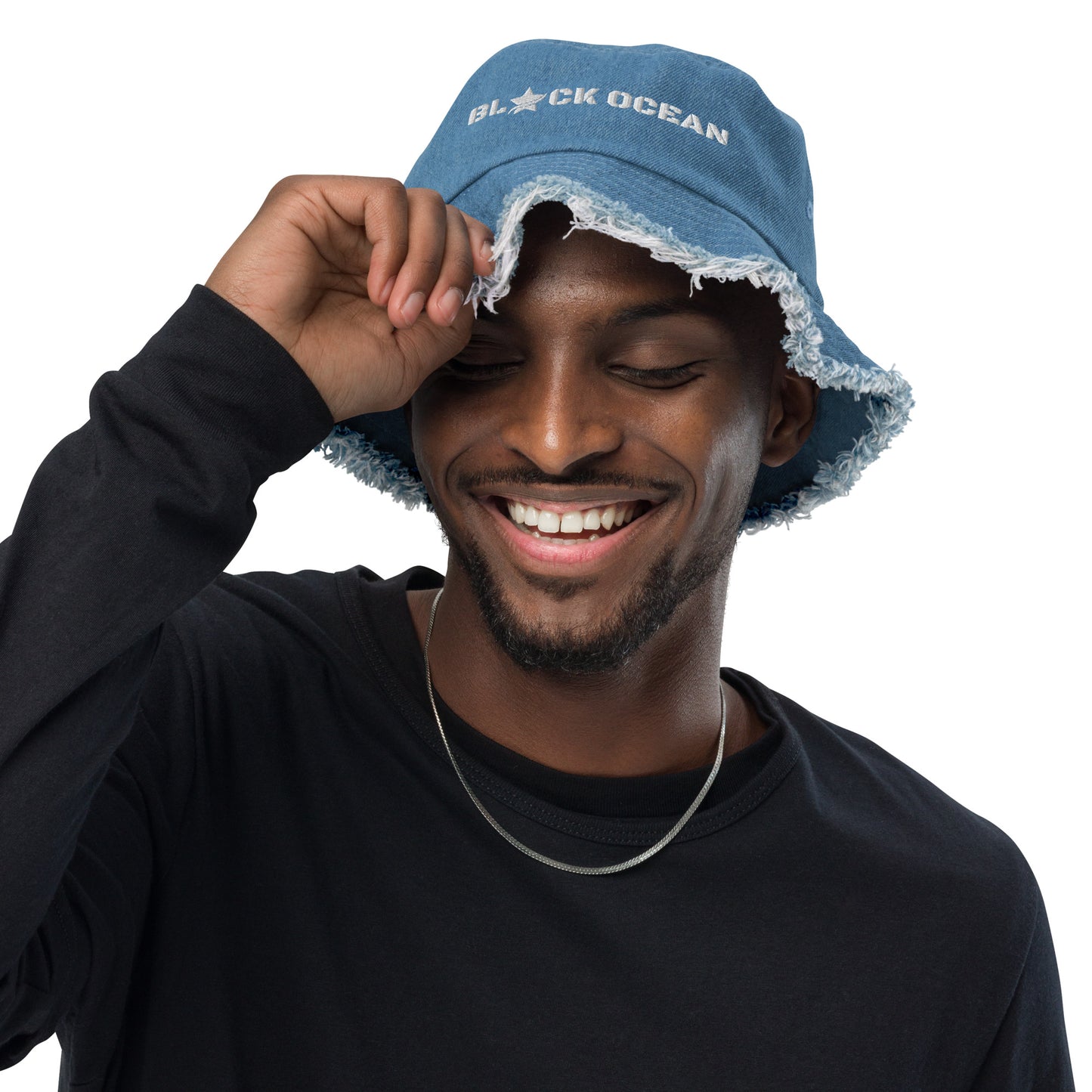 Black Ocean Ausgefranster Jeans-Fischerhut